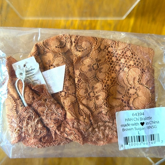 NWT $38 HAH Chi Bralittle in Brown Sugar Nude Bralette Romantic Lace Sz LARGE - Picture 4 of 5